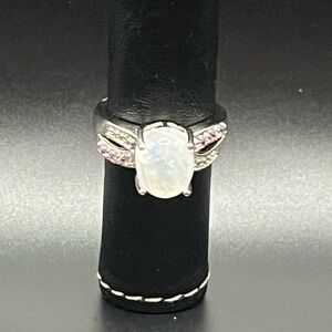 Sterling Silver Opal Cocktail Ring with Pink Accent Stones